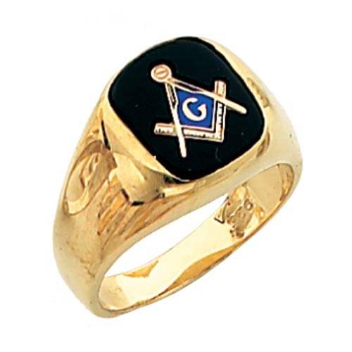 14kt Yellow Gold Masonic Ring with Smooth Tapered Sides