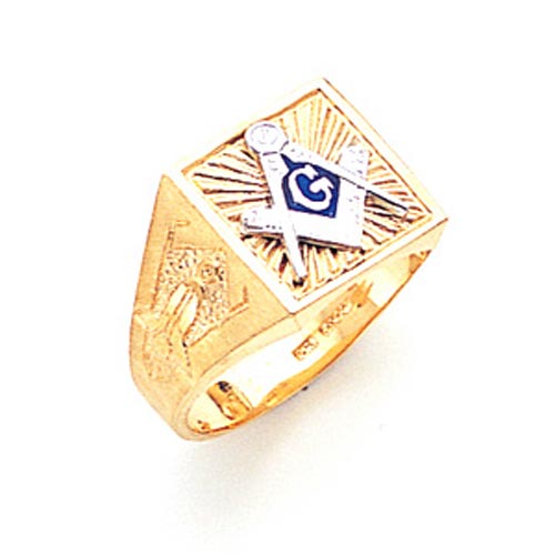 10kt Yellow Gold Square Blue Lodge Ring with Sunburst