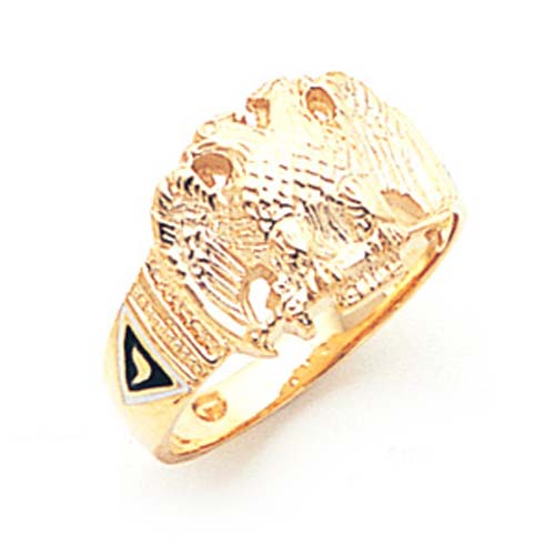14k Yellow Gold Masonic Scottish Rite Ring with Slender Shank
