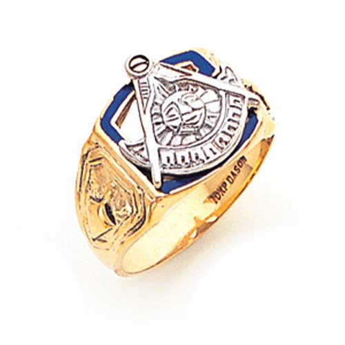 10kt Yellow Gold Past Master Mason Ring with Blue Enamel G