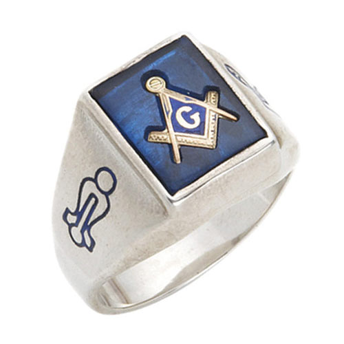 Sterling Silver Masonic Ring with Outlined Emblems