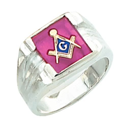 Sterling Silver Rectangular Masonic Ring with Grooved Sides