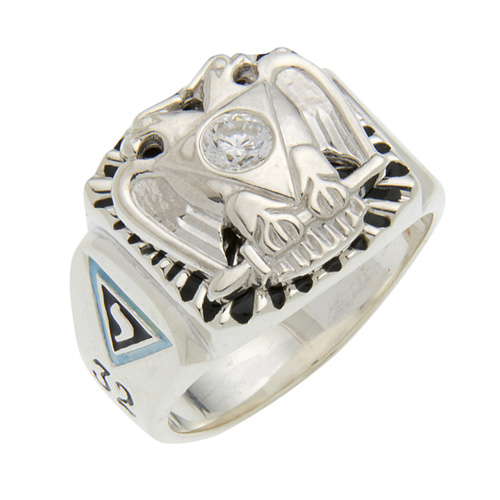 Sterling Silver Scottish Rite Double Eagle Ring with CZ Accent
