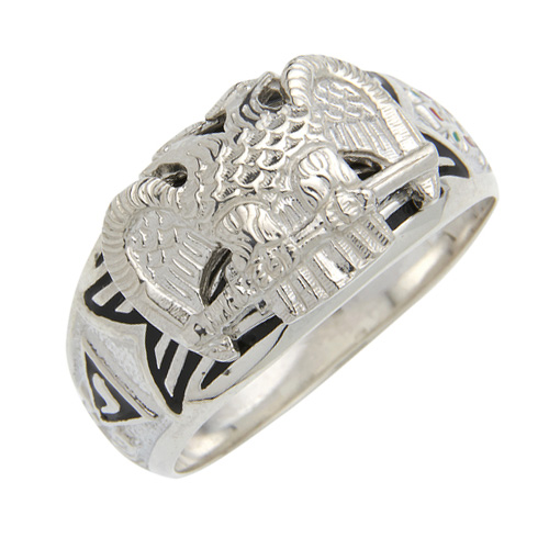 Sterling Silver Scottish Rite Double Eagle Ring with Antiqued Top