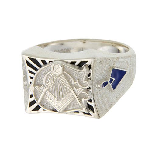 Sterling Silver Large Masonic Ring with Curved Top and Concave Sides