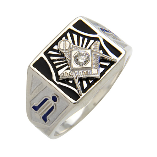 Sterling Silver Masonic Ring with CZ Accent and Starburst Top