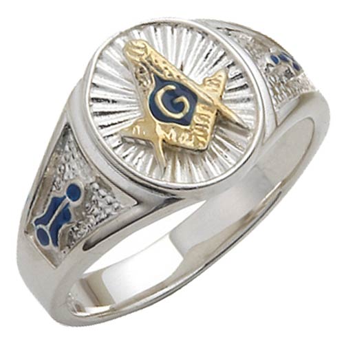 Sterling Silver Oval Masonic Ring with Blue Enamel