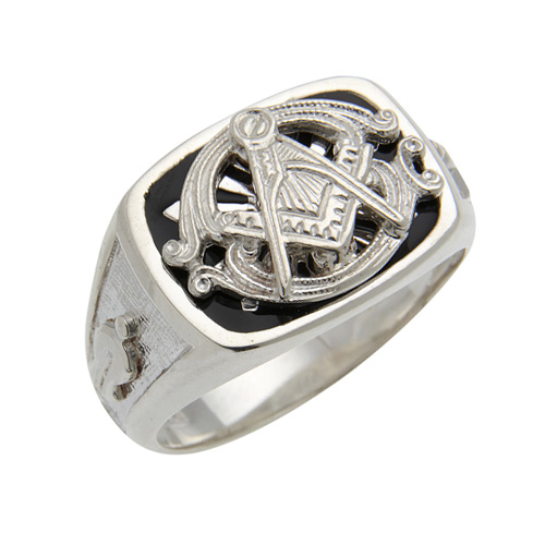 Sterling Silver Masonic Ring with Fancy G and Starburst Top