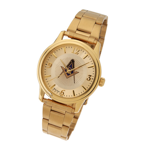 Gold Tone Bulova Masonic Watch with Steel Bracelet