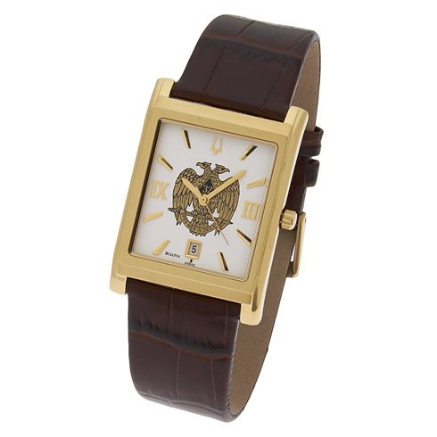 Gold Tone Rectangular Scottish Rite Watch by Bulova