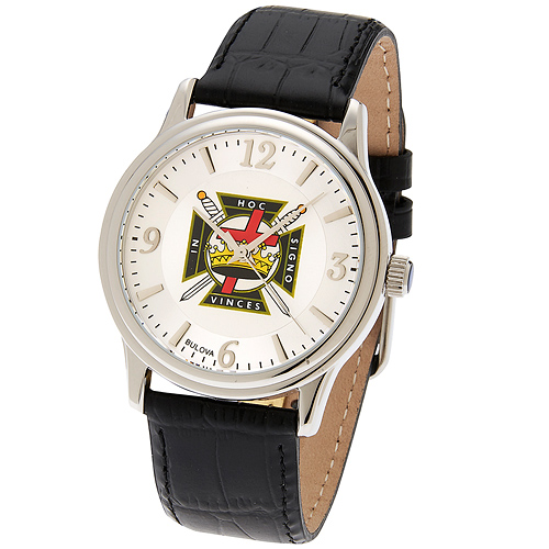 38mm Bulova Knights Templar Watch with Black Leather Strap