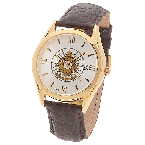 Gold-tone Bulova TFX Past Master Mason Watch with Croc Leather Strap