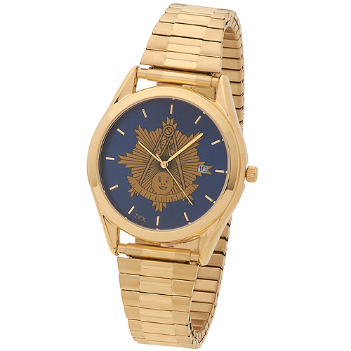 Gold-tone Bulova Past Master Mason Blue Watch with Expandable Bracelet