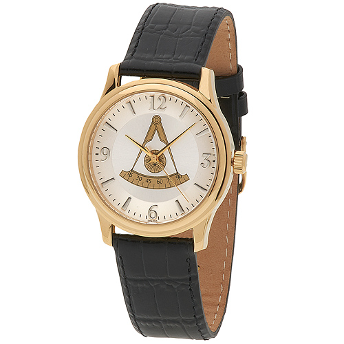 Bulova Scottish Gold-tone Past Master Watch Black Leather Strap