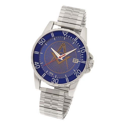 Bulova 44mm Masonic Sport Watch Blue Dial with Expandable Bracelet