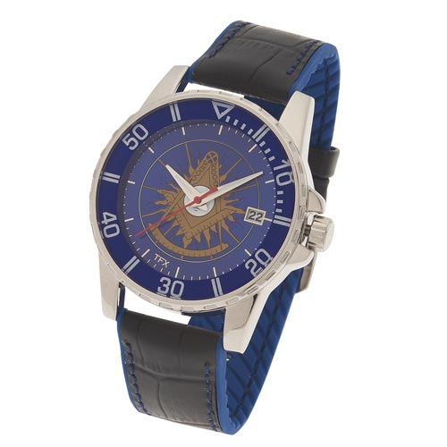 Bulova 44mm Past Master Sport Watch Blue Dial with Black Leather Strap
