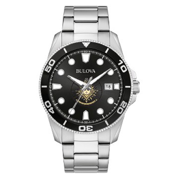 Bulova 43mm Past Master Watch Diver Style Black Dial with Steel Bracelet