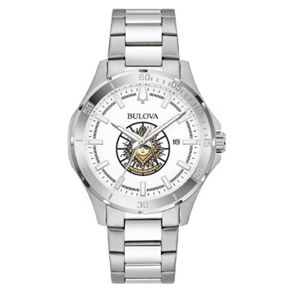Bulova 41mm Past Master Watch Diver Style White Dial with Steel Bracelet