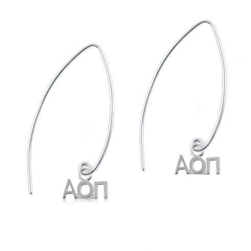 Sterling Silver Alpha Omicron Pi Long Earrings