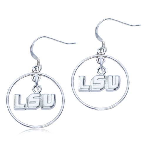 Sterling Silver Open Drop LSU Earrings