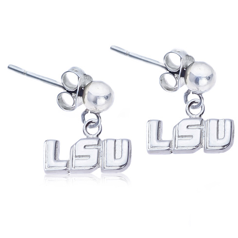 Sterling Silver Post Dangle LSU Earrings