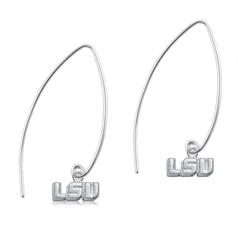 Sterling Silver LSU Long Fishhook Earrings