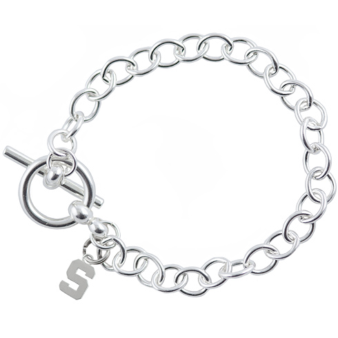 Sterling Silver 7 1/2in Michigan State University S Link Bracelet