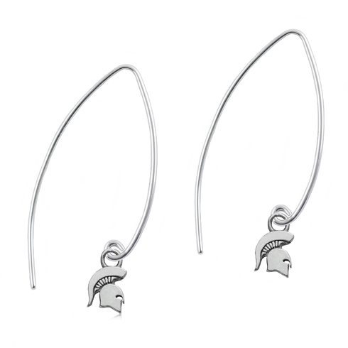 Sterling Silver Michigan State University Long Fishhook Earrings