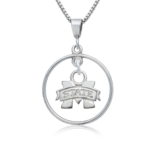 Sterling Silver 16in Mississippi State University Open Drop Necklace