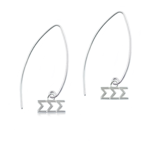 Sterling Silver Sigma Sigma Sigma Long Earrings