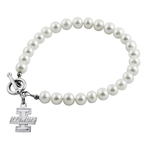 Sterling Silver University of Illinois White Pearl Bracelet