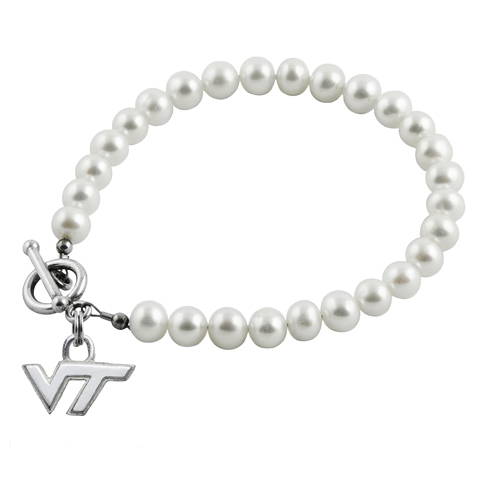 Sterling Silver Virginia Tech White Pearl Bracelet
