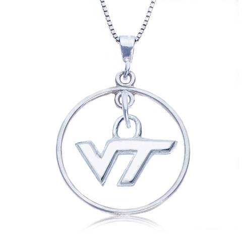 Sterling Silver 16in Open Drop Virginia Tech Necklace