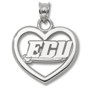 Sterling Silver 5/8in East Carolina University Heart Pendant