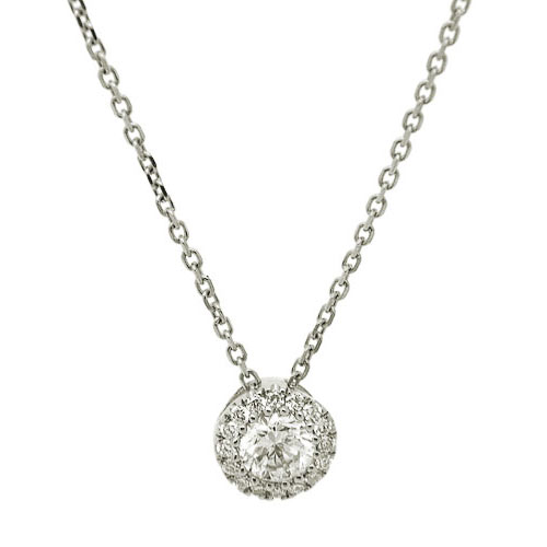 14k White Gold 1/4 ct tw Natural Diamond Halo Necklace