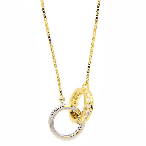 18k Two-tone Gold 1/2 ct tw Natural Diamond Interlocking Rings Necklace