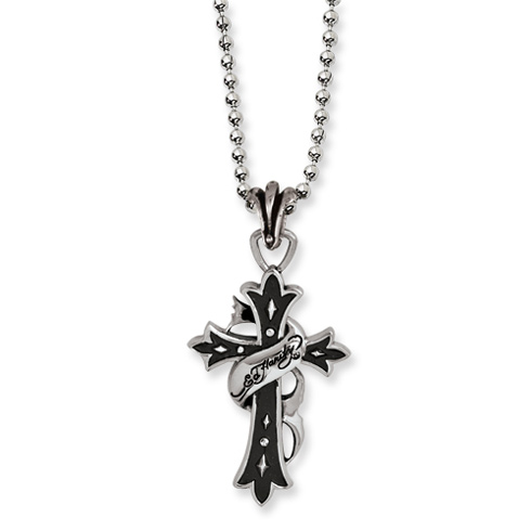 Stainless Steel Ed Hardy Ribbon Cross 24in Necklace EHF163