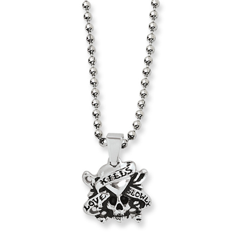 Ed Hardy Skull Heart Pendant Necklace 24in EHF164 | Joy Jewelers