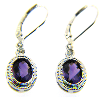 2.9 CT Amethyst Earrings with Diamonds - 14kt White Gold