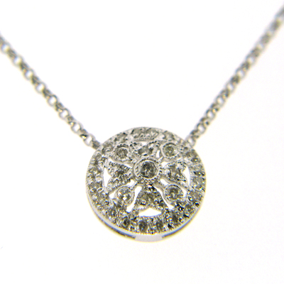 14k White Gold Diamond Round Snowflake Pendant Necklace