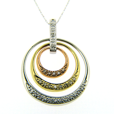 14kt Tri-Color Gold Diamond Pendant Necklace