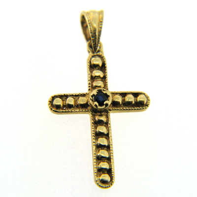 14kt Yellow Gold Cross with Sapphire