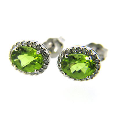 2.76 CT Peridot Earrings with Diamonds - 14kt White Gold
