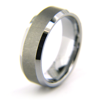 8mm Tungsten Beveled Band with Brushed Finish