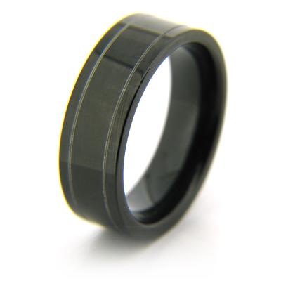 8mm Black Tungsten Carbide Flat Pinstripe Ring
