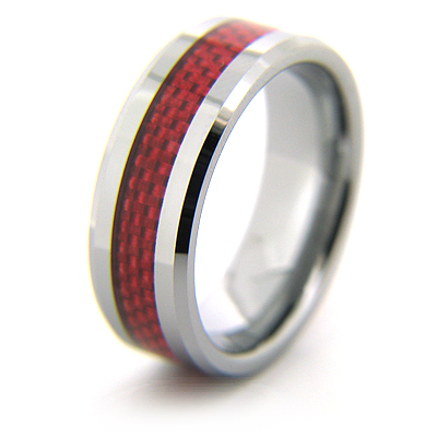 8mm Tungsten Carbide Ring with Red Carbon Fiber Inlay
