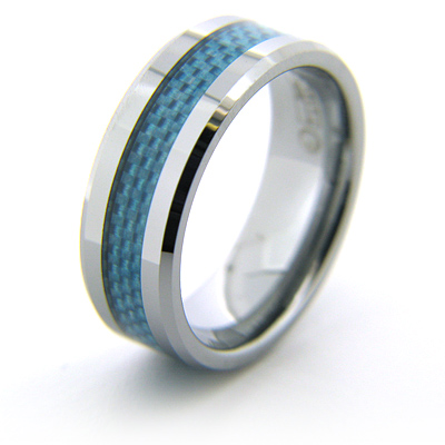 8mm Tungsten Carbide Ring with Blue Carbon Fiber Inlay