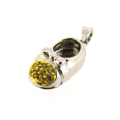 14kt White Gold Yellow Sapphire Baby Shoe Pendant