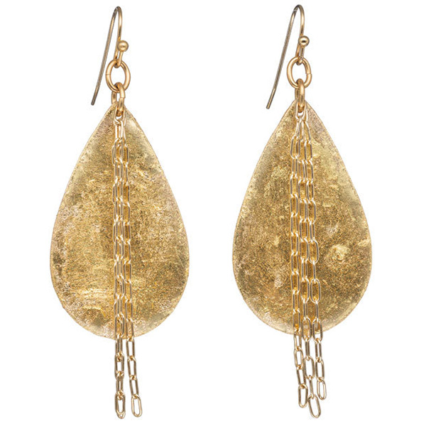 Evocateur Delia in Chains Medium Teardrop Earrings Gold Leaf and Brass