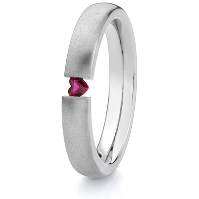 Titanium 4mm Tension Band with Ruby and Brushed Finish